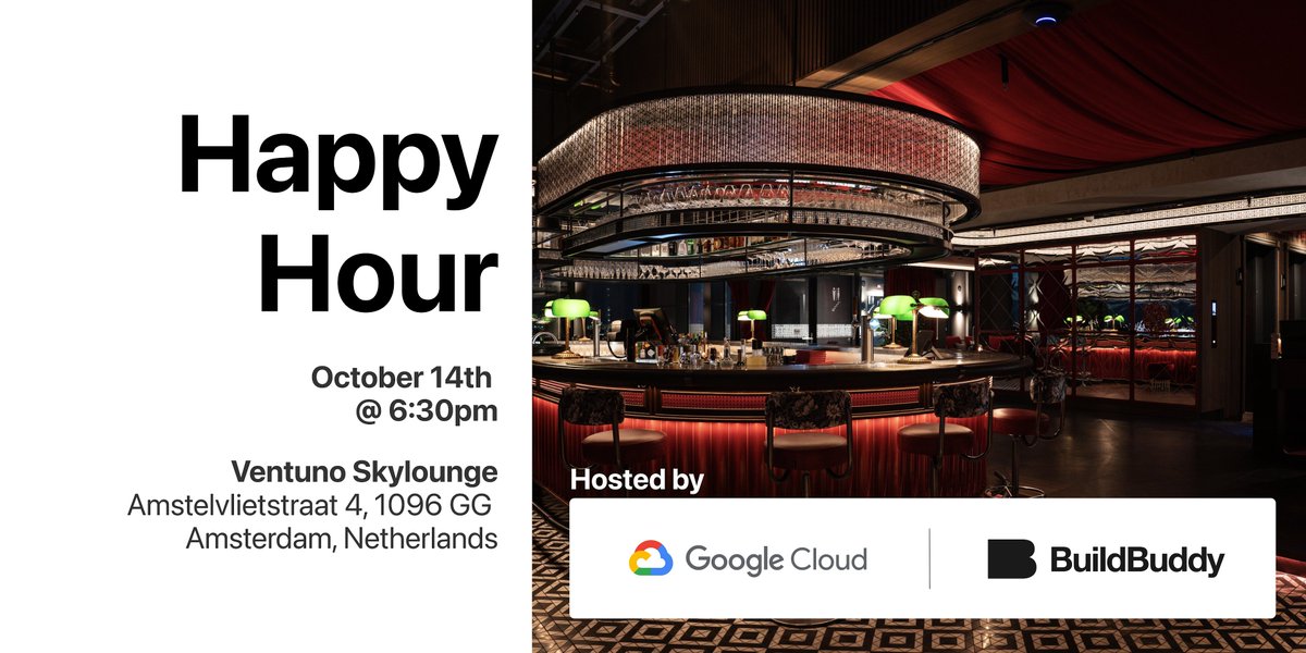 bazelbuild's tweet photo. Big thanks to @buildbuddy for returning as a Platinum sponsor of BazelCon 2026, and for hosting Happy Hour with Google Cloud after day 1!

Join us Wednesday, October 14 at 6:30pm!

Save your spot: https://t.co/l53PdHAvT1 https://t.co/5226rgcZoB
