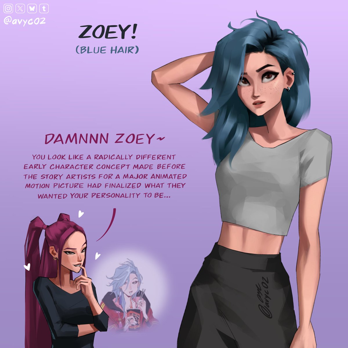 avyc02's tweet photo. Dyed hair Zoey! Wanted to play around with the different Zoey designs in the movie’s art book. 🎀✨ 
#kpopdemonhuntersnetflix #kpopdemonhuntersfanart #KPOPDEMONHUNTERS #KPopDemonHuntersMira #KPopDemonHuntersZoey #mira #zoey #huntrix #kpop #fanart #kpdh #ArtistOnTwitter https://t.co/U7nYg3ljsJ