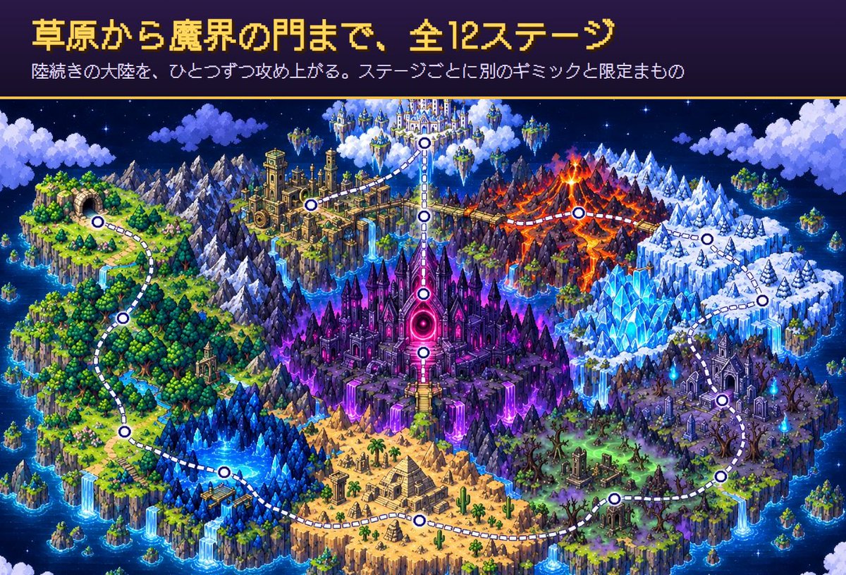 Nexus_Atelier's tweet photo. ワールドマップも描き直しました🗺️
草原から火山、天空の城を越えて、最後は大陸の真ん中の魔王城へ。
全12ステージ、それぞれ別のギミックがあります。

体験版は最初の2ステージまで無料👇
https://t.co/QuzBEqTgn6
#まおうの地下迷宮 #ゲーム制作 #インディーゲーム https://t.co/5Y9a41Ouh7