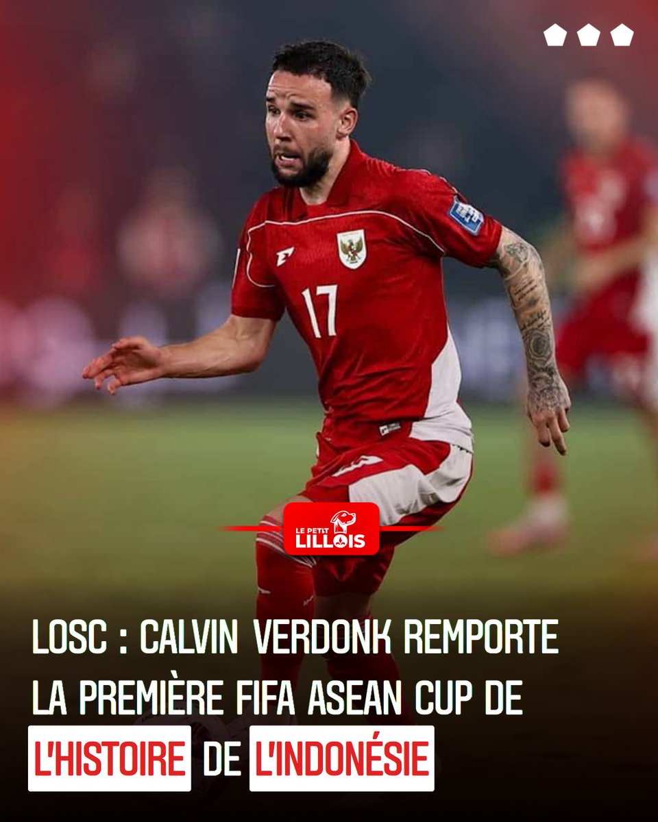 LePetitLillois_'s tweet photo. 🔔 Le Lillois Calvin Verdonk sacré en Asie, un sacre historique pour l'Indonésie qui avait échoué à six reprises en finale de la FIFA ASEAN Cup. #LOSC
 
📰➡️ Lire l'article : https://t.co/N0xrOmXnVI https://t.co/sI0tErgNSl