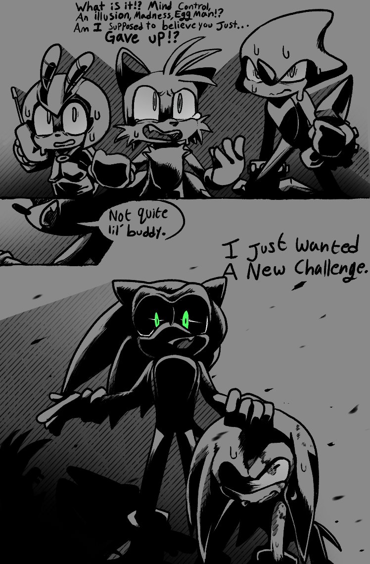 ImTheBestBug's tweet photo. my take on sonic 180.
the issue is.
sonic isnt dumb, hes arrogant.

worse yet he knows his friends, he knows their weakness, whos doing what, who'd be the ones to make plans, he knows who to start with.

Even if outnumbered Sonic is always the one full of surprises. https://t.co/Utdrlmimu6