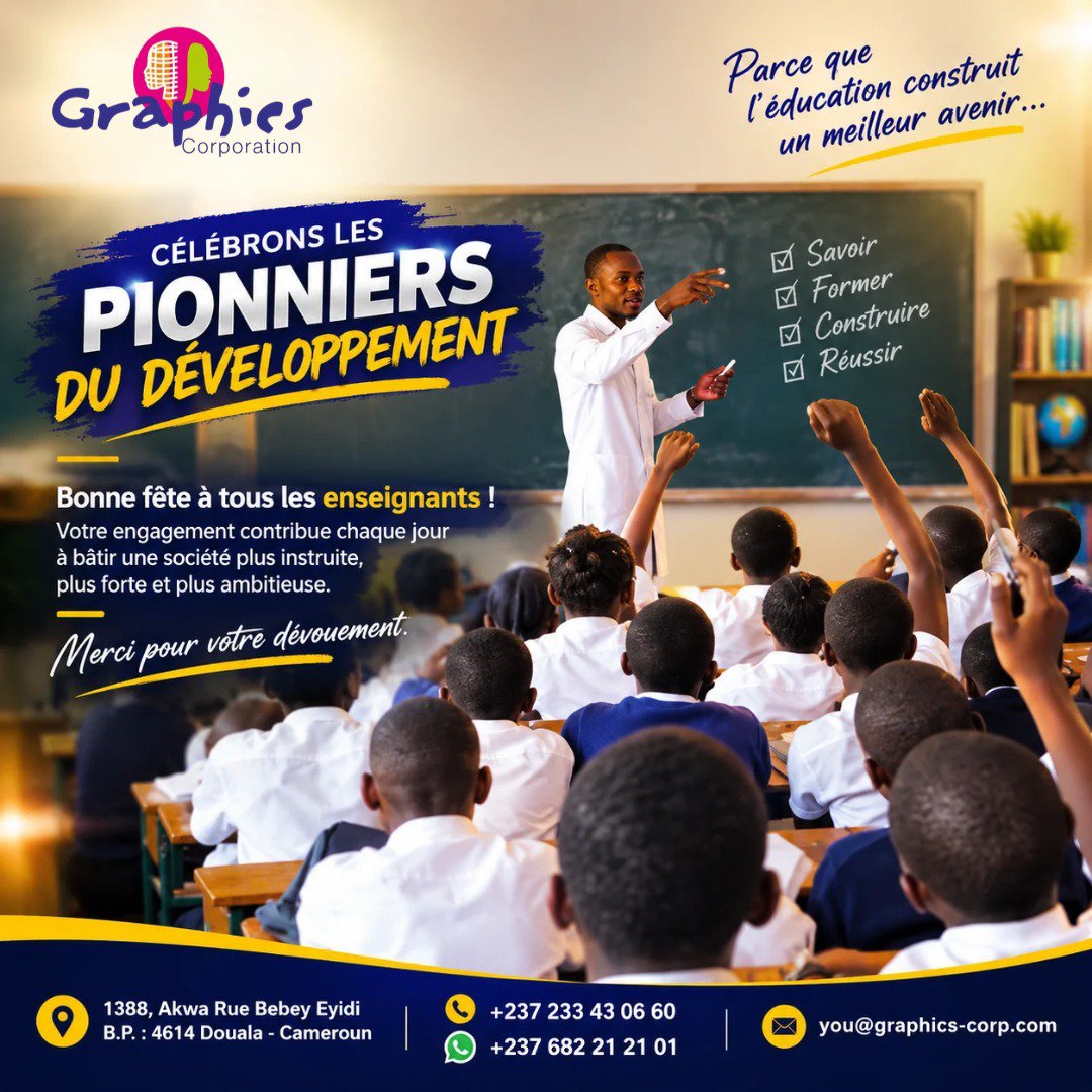 graphics_corp's tweet photo. Bonne fête à tous les enseignants du monde et spécialement du Cameroun ; vous êtes des bâtisseurs d'hommes.
#5octobre
#WorldTeachersDay https://t.co/oqR0GamRRn