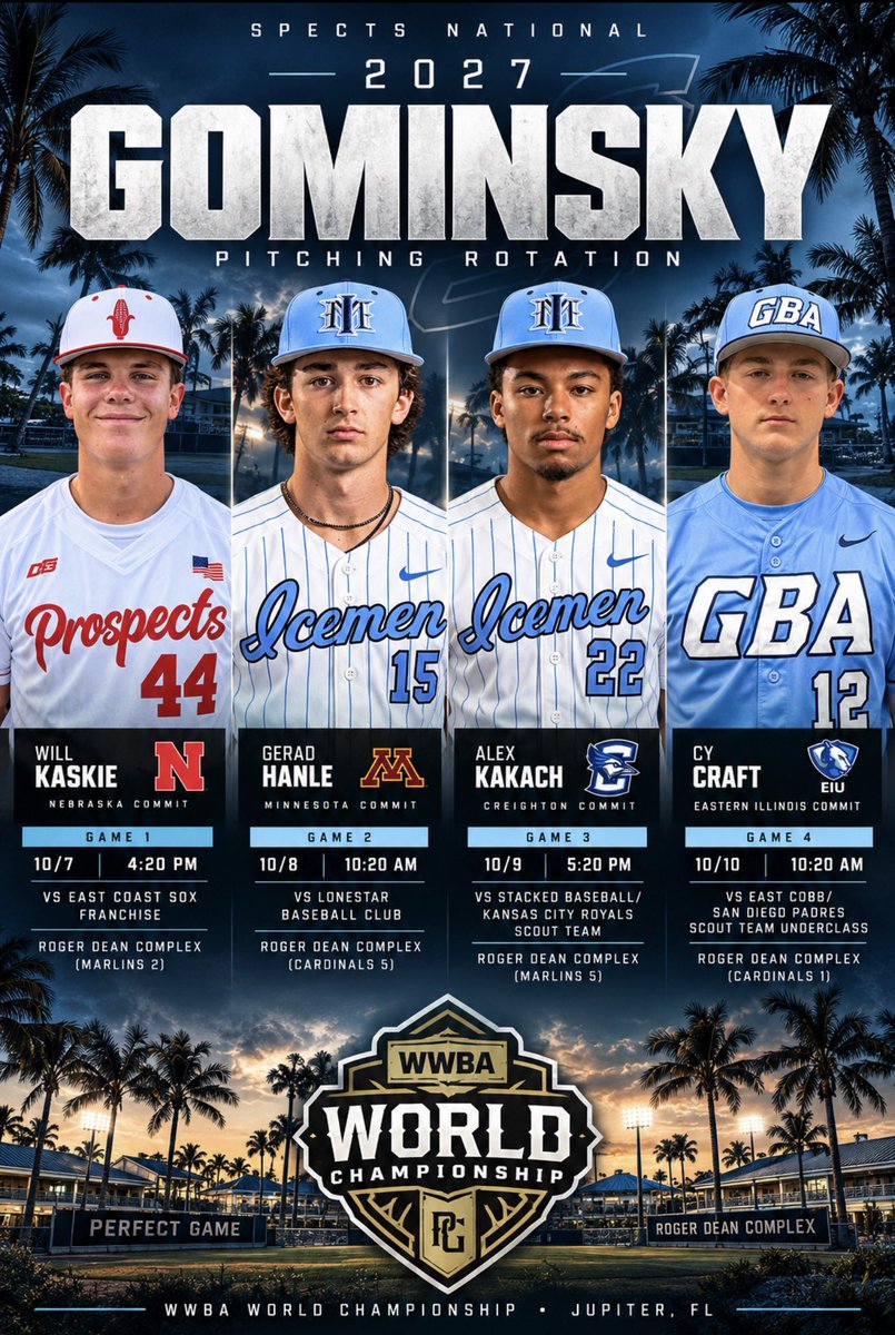 SpectsBaseball's tweet photo. JUPITER BOUND.

Spects National 2027 Gominsky &amp; Marsolek head to Florida for the WWBA World Championship, one of the premier events in amateur baseball.

Two teams. National stage. Ready to compete.

BLUE COLLAR BASEBALL.

#SpectsNational #WWBA #Jupiter https://t.co/9FYOZhE4qk