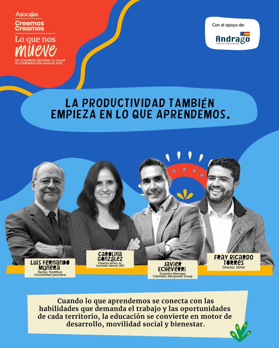 ASOCAJAS's tweet photo. Lo que aprendemos y lo que demanda el mercado laboral no siempre están conectados.

En el #CongresoAsocajas hablaremos de cómo acercar la formación a las necesidades productivas de los territorios y cerrar esas brechas.

La cita es el 22 y 23 de octubre en Cartagena

#LoQueNosMueve
