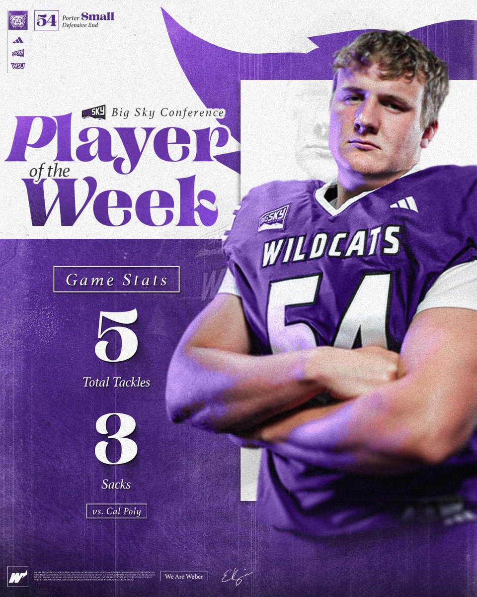weberstatefb's tweet photo. Congrats to Porter Small for receiving Big Sky Defensive Player of the Week🫡 https://t.co/huxCpmhXgp