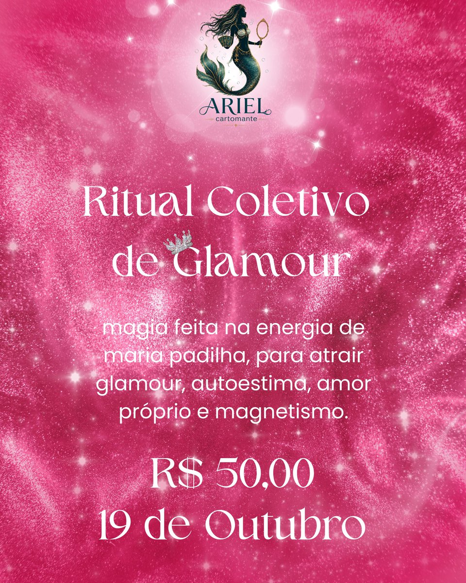 arielcards's tweet photo. ritual coletivo de glamour com maria padilha ✨

me chame nesse link e garanta a sua vaga!

https://t.co/mhCejK7K5J

valor: R$ 50,00
dia: 19 de outubro. https://t.co/KhhLmDcCTo