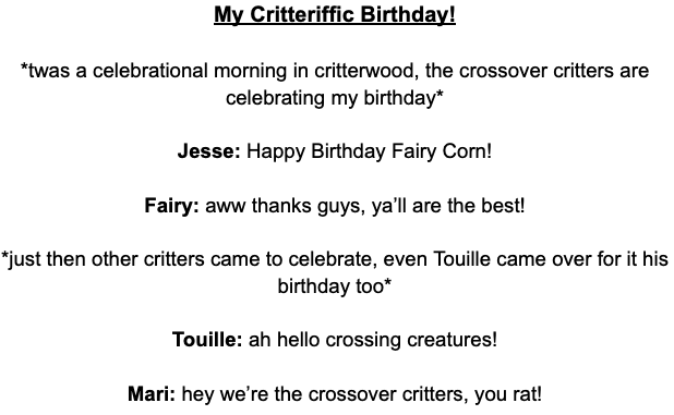 starqueen112020's tweet photo. It's my birthday everyone! please enjoy the story of my critter-iffic birthday! #smilingcritters #nightmarecritters #daydreamcritters #crossovercritters #selfinsert #billyshanks #poppyplaytime #cookierun #minecraftstorymode #supermario #octonauts #henrystickmin #touille https://t.co/YrzN5wBTXJ