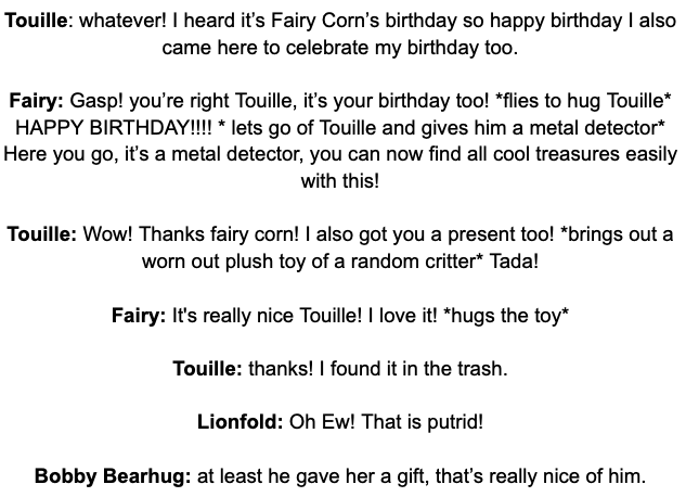 starqueen112020's tweet photo. It's my birthday everyone! please enjoy the story of my critter-iffic birthday! #smilingcritters #nightmarecritters #daydreamcritters #crossovercritters #selfinsert #billyshanks #poppyplaytime #cookierun #minecraftstorymode #supermario #octonauts #henrystickmin #touille https://t.co/YrzN5wBTXJ