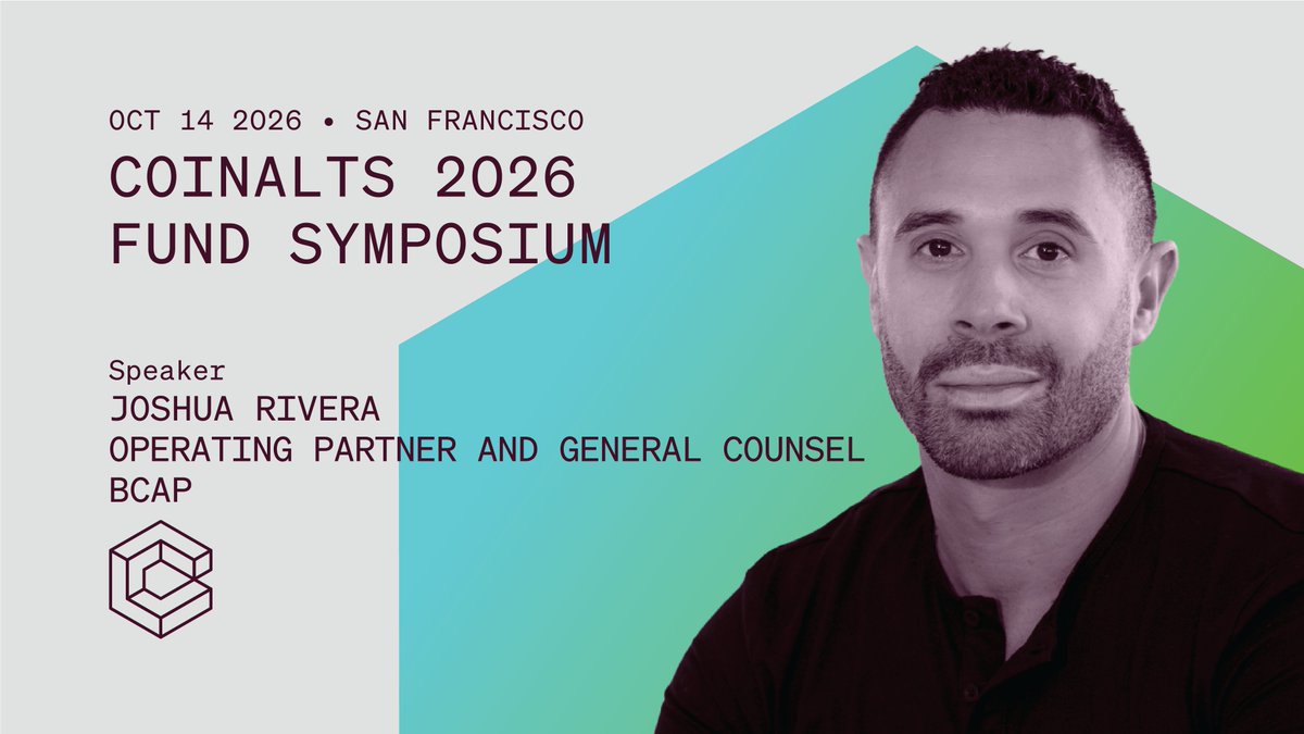 coinalts's tweet photo. 🎤 Thrilled to announce Joshua Rivera, Operating Partner &amp; General Counsel at @bcap, as a @coinalts  2026 speaker! Joshua brings a rare lawyer-and-investor, founder-first perspective.

Oct. 14 | 📍 Hyatt Regency SF

🔗 https://t.co/TrJrdjFuzn

#CoinAlts2026 #BCAP #VC #CryptoLaw https://t.co/S38ezALZwP