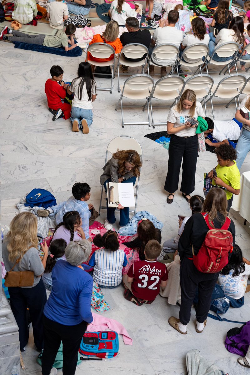 utahsenate's tweet photo. Children who read become adults who succeed. That’s why the Utah Senate continues to prioritize early literacy, including passing S.B. 241 this year to identify reading challenges sooner. We know that when children and their parents have the right tools to develop a love of reading, it lays the foundation for success in school and beyond. We’re excited to see students, families and Utahns across the state participate in the first Utah Reads Read-a-Thon, picking up books in schools, libraries, workplaces and even the Capitol Rotunda.