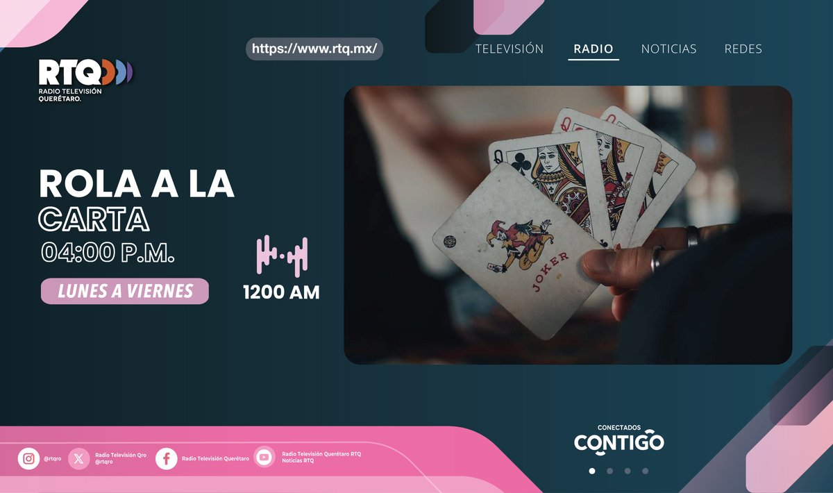 rtqro's tweet photo. #RadioJalpan 📻
Ven y acompáñanos a disfrutar de “Rola a la carta”, ¡No te lo pierdas! Sintonízanos hoy #Lunes a #Viernes.
📌 A las 4:00 p.m.
📻 Por 1200 AM Jalpan de Serra
📲 https://t.co/a05LO22ZzQ
#RTQRadio #Querétaro #ConectadosContigo #RTQ #RolaalaCartaRTQ https://t.co/5UiaqOHt4Z