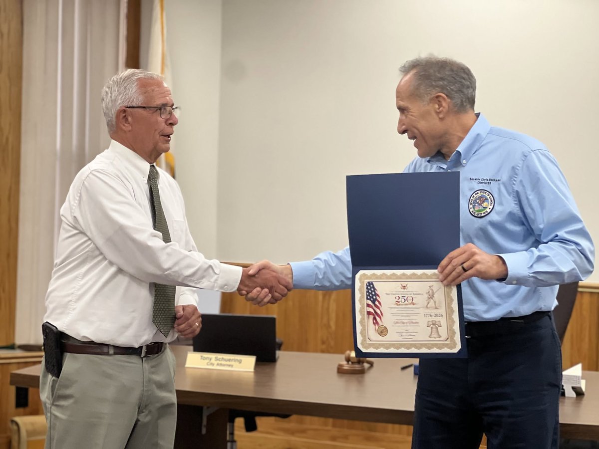 SenatorBalkema's tweet photo. America 250 Across the District! It was great to stop in Paxton and present Mayor Bill Ingold with an America 250 certificate on behalf of the City of Paxton! Mayor Ingold has dedicated roughly two decades to leading Paxton! https://t.co/PAAAImz0GW