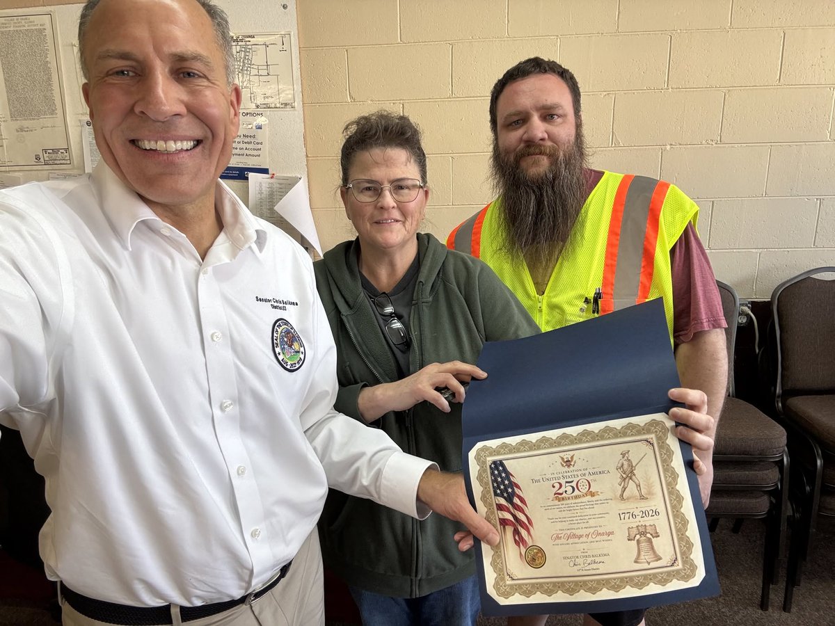 SenatorBalkema's tweet photo. America 250 Across the District! Honored to present the Village of Onarga with an America 250 certificate as we celebrate our nation’s 250th anniversary! https://t.co/ocMwM7BWNG