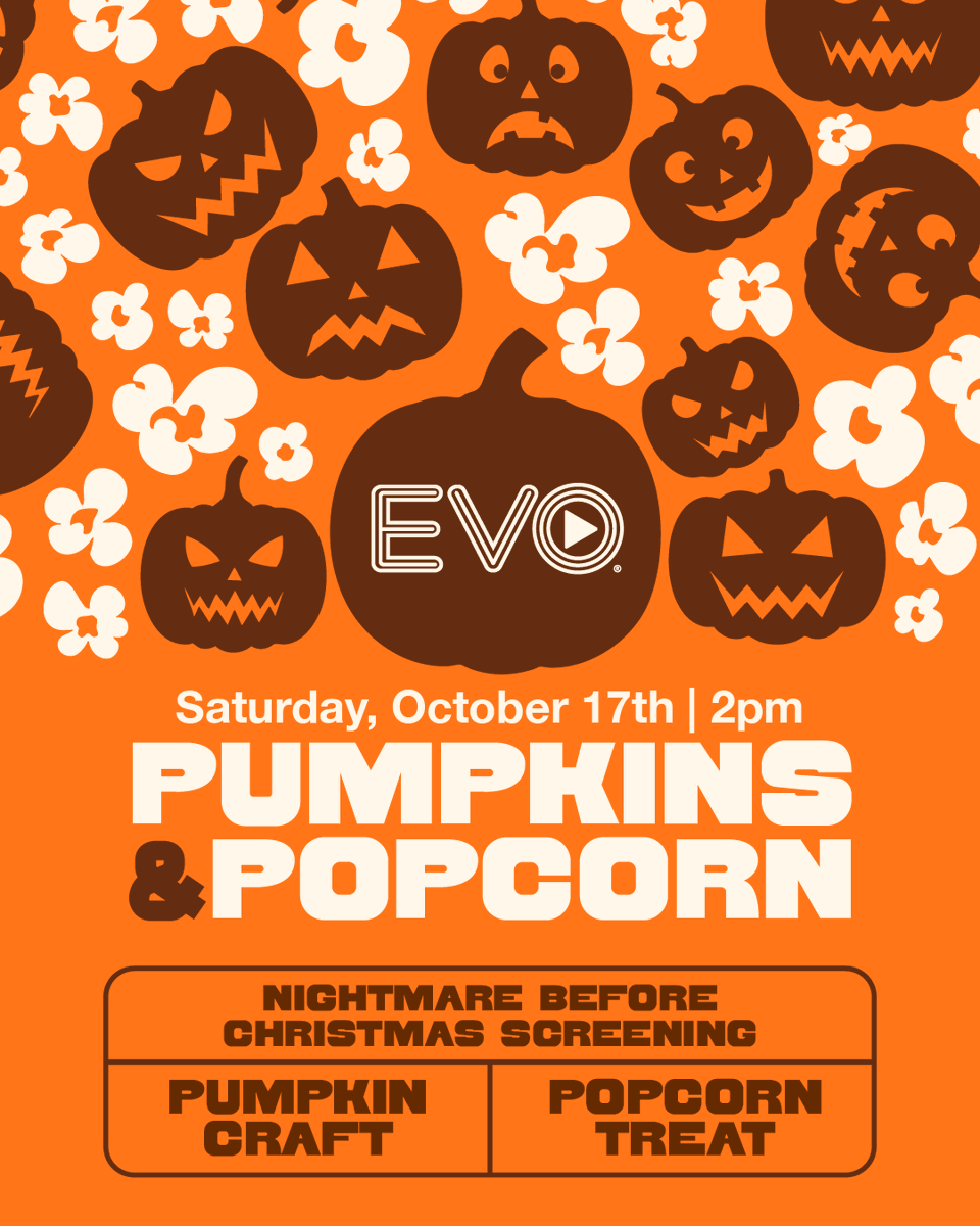 evocinemas's tweet photo. Looking for the perfect Halloween activity for the family? 🎃
ㅤ
Tickets are on sale NOW for our Pumpkins &amp; Popcorn event! We'll provide a Halloween craft and popcorn treat to enjoy while you watch The Nightmare Before Christmas on the big screen.
ㅤ
🎟️: https://t.co/fqpCOyHlw4 https://t.co/IJI0B7hypQ
