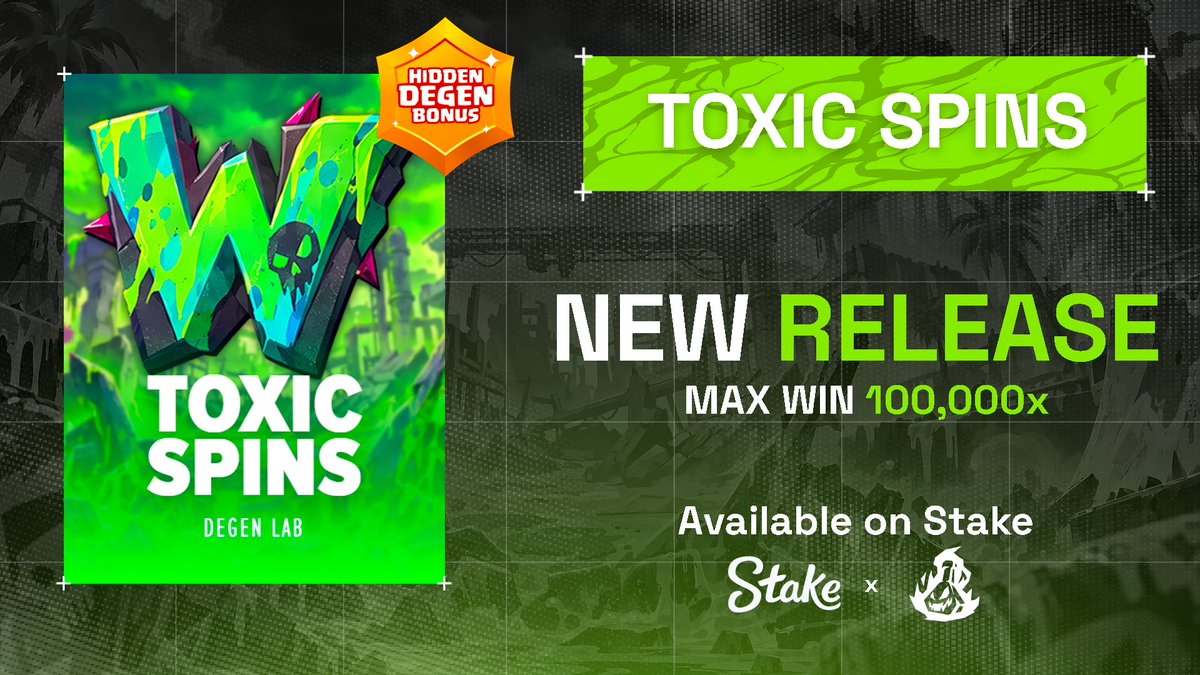 degen_lab's tweet photo. Toxic Spins (100,000x) is now on @Stake ☣️

RT + drop your Stake username 👇 https://t.co/JSGI1GrHFA