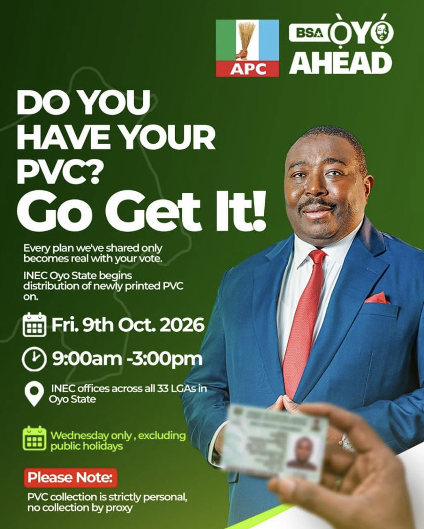 RoseJohn5l5m's tweet photo. 🗳️ YOUR PVC, YOUR VOICE, YOUR FUTURE!

Oyo State, the time to prepare is now! The future we desire for our state begins with our participation at the polls. If you don’t have your PVC, make plans to get it and be ready to exercise your civic responsibility.

Let’s come together, https://t.co/FKEo4Np14M