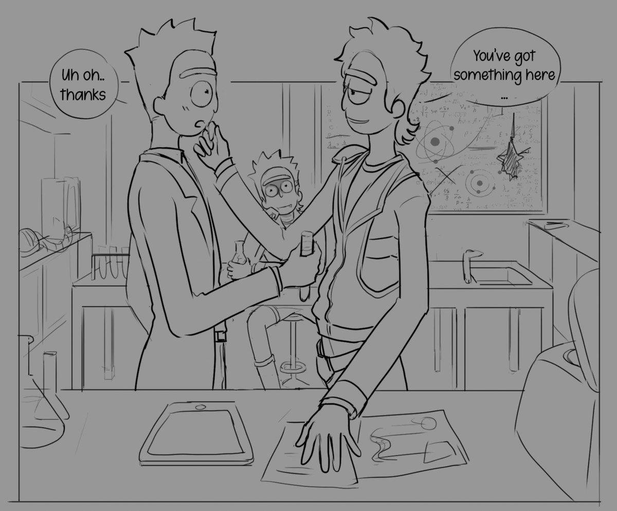 Zephyrix167's tweet photo. ok...prime somehow gets c137 n c131 to work on a cross-dimensional project. c131 keeps getting in c137’s space, touching him whenever he can, flirting just enough for everyone to notice except c137. prime catches every bit of it. n just for one ugly second, he goes very still... https://t.co/zlYdda7ueL