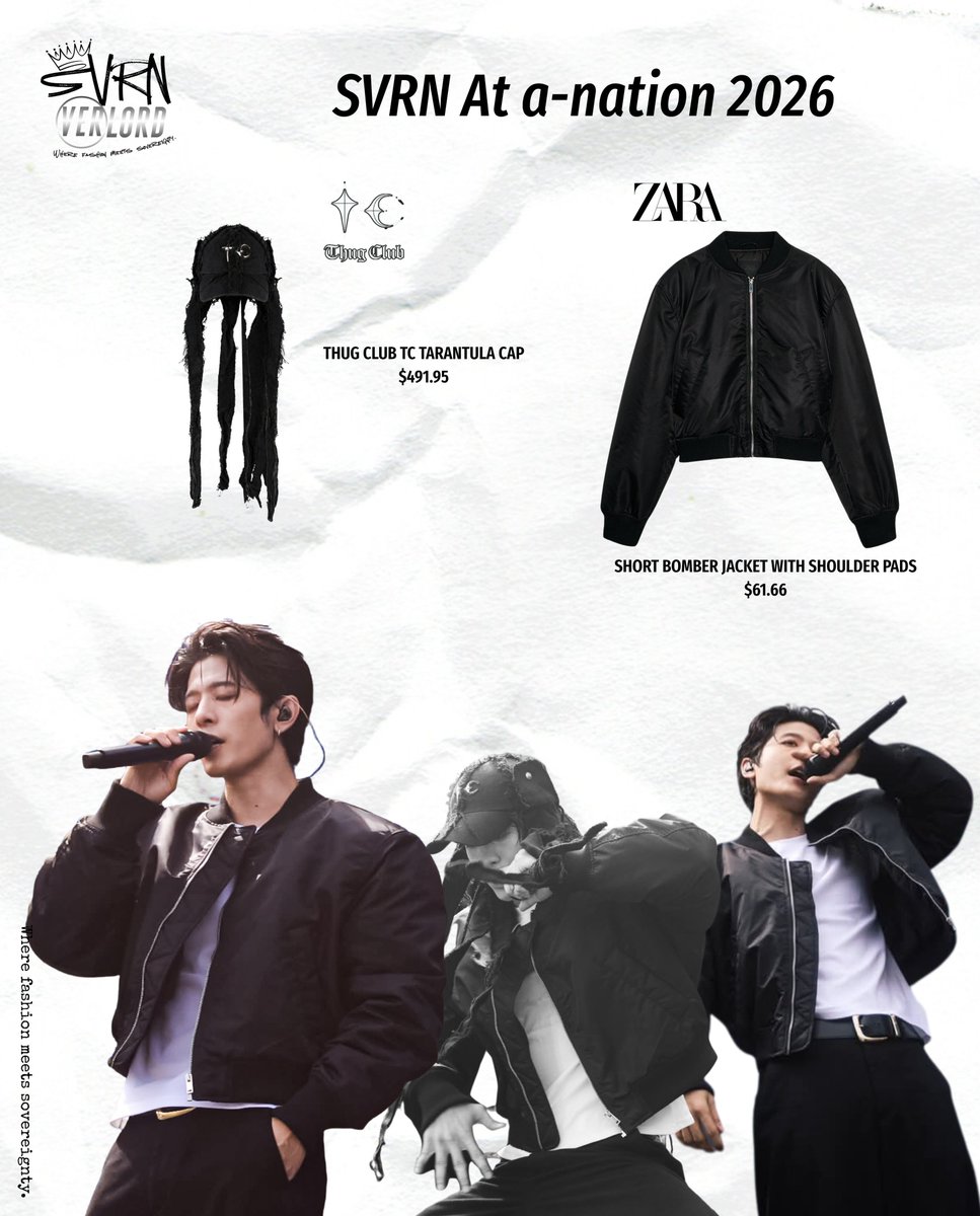 SVRNOverlord's tweet photo. SVRN At a-nation 2026 

​Cap: Thug Club🧢 (TC TARANTULA CAP) 
​Jacket: ZARA🧥 (SHORT BOMBER JACKET WITH SHOULDER PADS)

#anation2026xSVRN #SVRN #SOVEREIGN #SVRN_OverLord https://t.co/DosxreO5kK