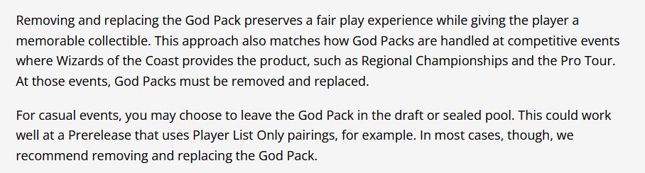 pilft's tweet photo. @SkarlonYGO Ok, to be fair to WotC, they've released guidance to stores saying these packs should be removed from limited events and replaced by the game store at no cost; which hopefully given how few packs it is they won't be too cheap to do. https://t.co/x1bkXL3e09