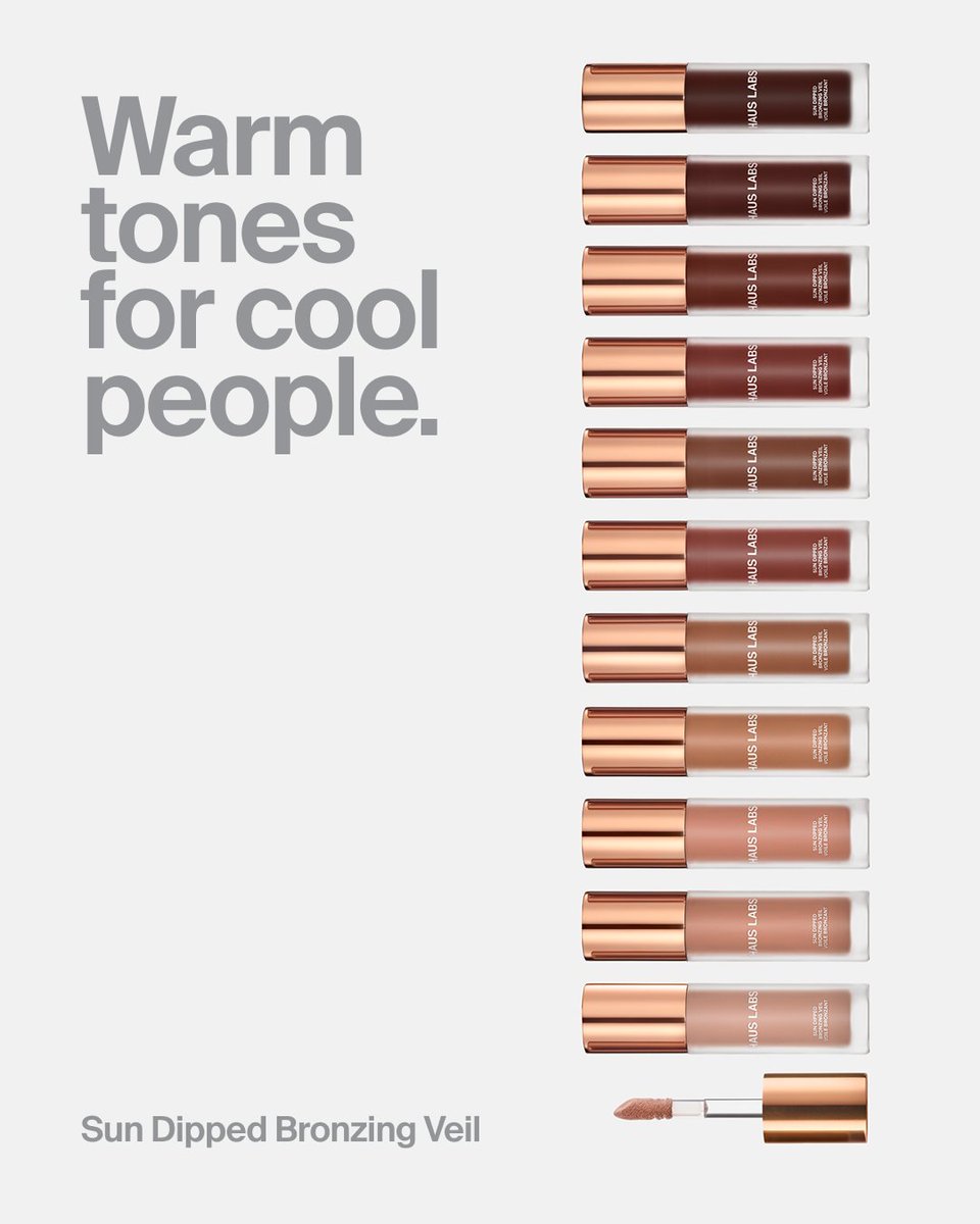 ladygaga's tweet photo. Warm tones for cool people. Introducing the new Haus Labs Sun Dipped Bronzing Veil. 11 Shades are available now at https://t.co/30VDKdUPj0 and @Sephora. Thank you to these 11 cool people that helped us develop our shades on their beautiful skin. We're celebrating their kindness today and every day.