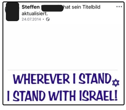 jonpeaceman's tweet photo. Bereits im Juli 2014 stand auf Augsbergs Facebook-Titelbild: “WHEREVER I STAND I STAND WITH ISRAEL!” Es war die Zeit des Gazakriegs im Sommer 2014. Im Juni 2025 machte Augsberg diese Grafik noch einmal zu seinem Titelbild. https://t.co/ElcK1pBapF