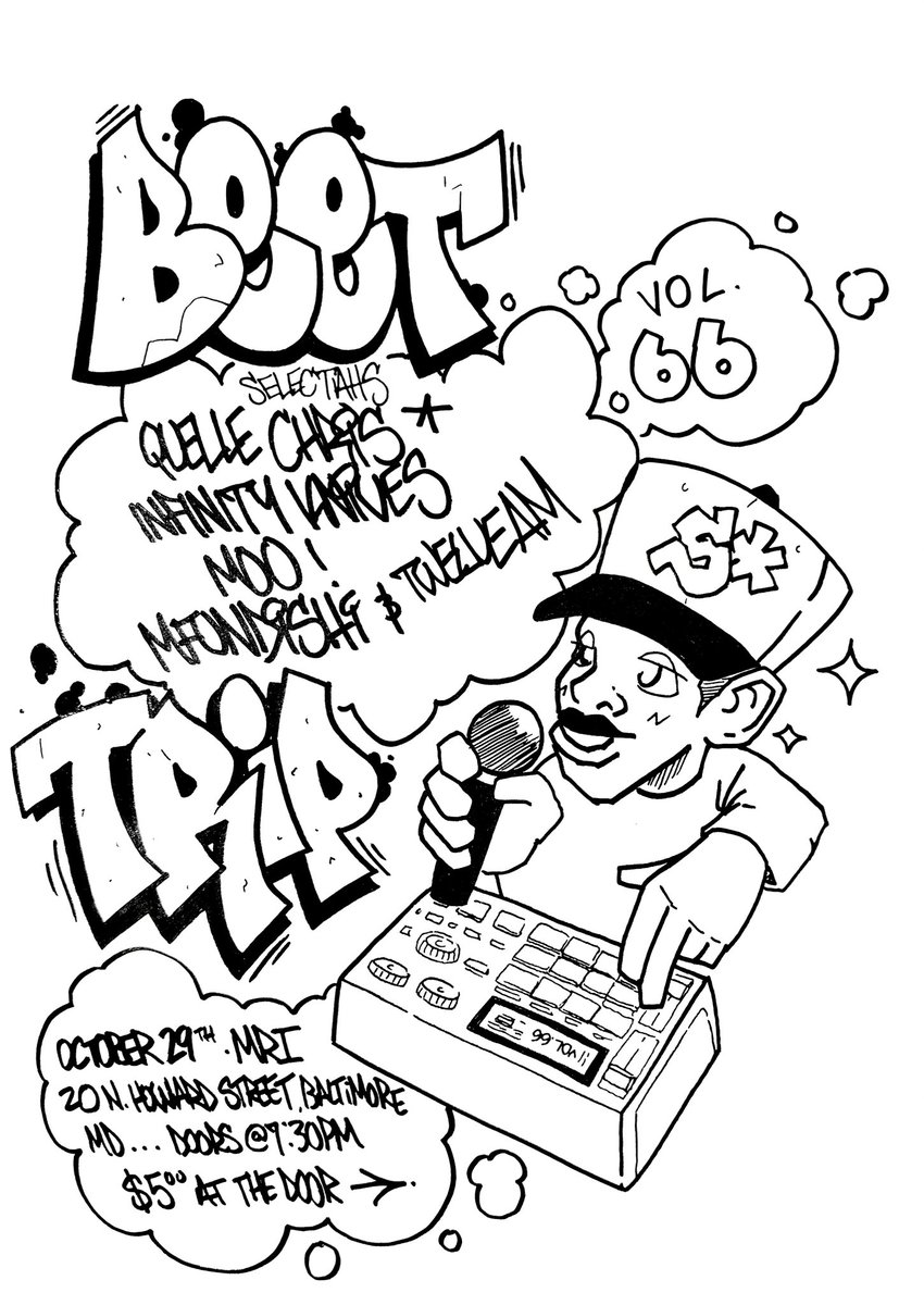 bmorealien's tweet photo. BEET TRIP 
ep. 66!

@QuelleChris 
@infinitykniives 
@prodbytwelveAM 
@getsumrestt 
MFUNDISHi

Vendor
Jazz Camp

THURSDAY 10/29
MRI STUDIOS
20 N HOWARD ST
7:30pm
$5

#BEETTRIP https://t.co/LCPrAHl3Hg