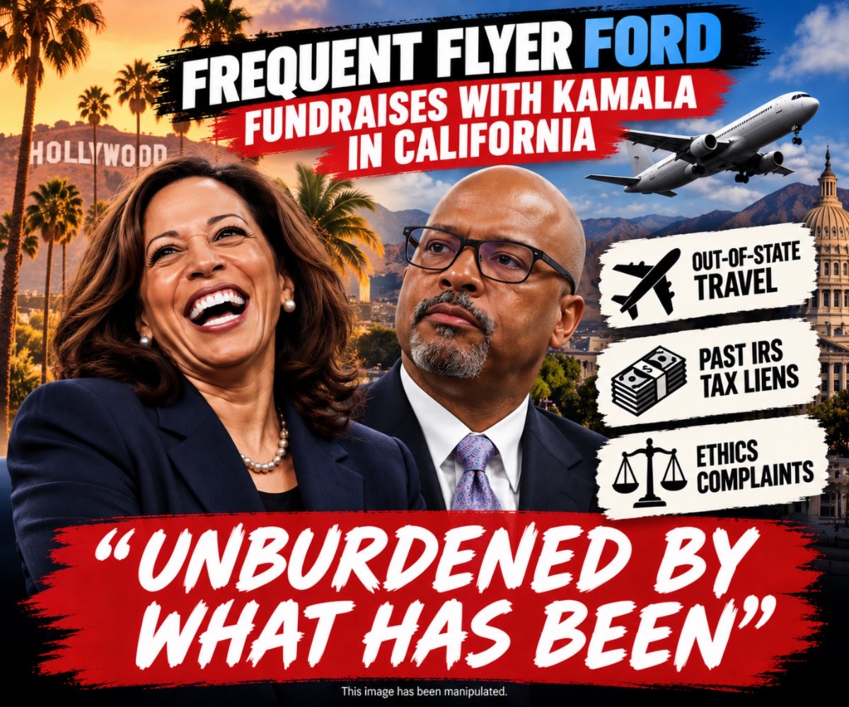 NVGOP's tweet photo. Frequent Flyer Ford is at it again.

Ford is heading out of NV once again. This time to California for a fundraiser with Kamala Harris.

Ford's record follows him: past IRS tax liens, extensive out-of-state travel, ethics cases, and all the BAD votes in the legislature. Maybe Kamala said it best- Aaron Ford certainly seems “unburdened by what has been.”