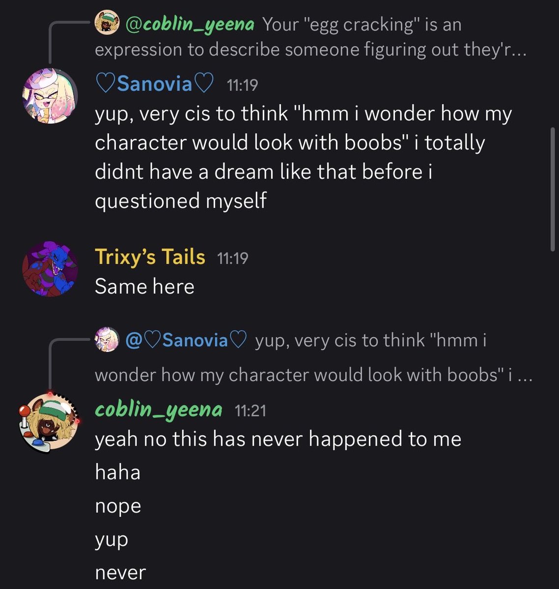 Trixystails's tweet photo. @coblin_yeena sure buddy….. we all know you’ve had that thought atleast once… https://t.co/c0ghodKM47