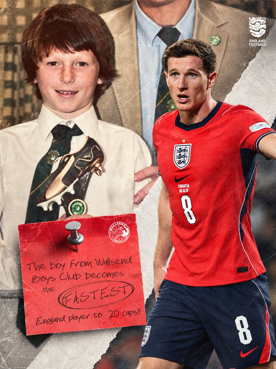 EnglandFootball's tweet photo. Wallsend Boys Club has produced plenty of @England talent, and now Elliot Anderson is the fastest ever to reach 20 caps ⚡ https://t.co/Ztu1H5925j