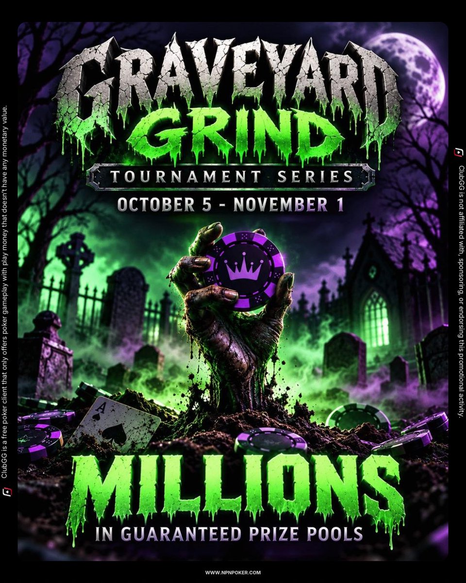NPNPoker's tweet photo. This weekโs multiflight THE GRAVEDIGGER has a 99 chip entry for a 150,000 guaranteed prize pool! 4 flights running daily. ๐ชฆ๐ป๐ช
Available at:
๐ฅNPN Massiv ID: 924529
๐ Website - https://t.co/mAEcP2gwvz
โ๏ธ Contact us - @NPNPoker
#poker #clubgg #pokerclub #onlinepoker https://t.co/sx3buNc84W