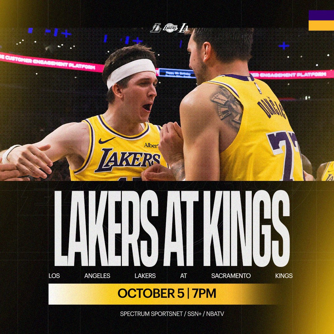Lakers's tweet photo. Lakers Basketball is BACK 🗣️

🕖: 7:00 PM PT
📺: @SpectrumSN, @NBATV 
📲: Spectrum SportsNet+
📻: ESPN LA 710/980 KFWB https://t.co/guVLpSA2l1