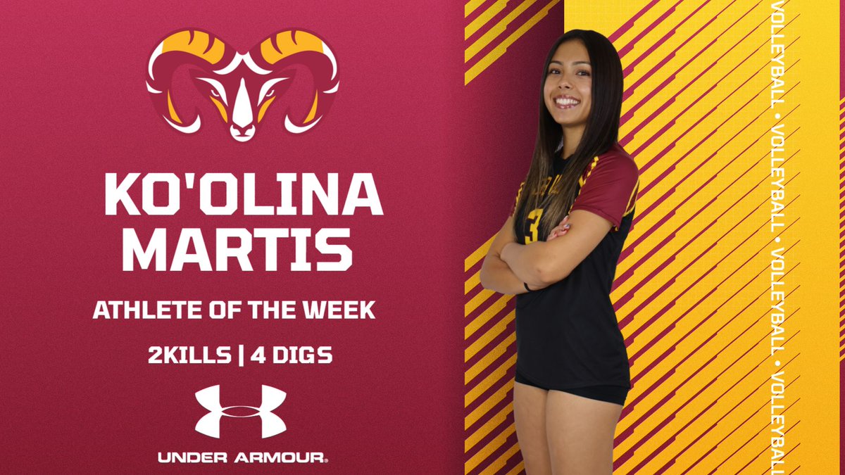 VVC_RAMS's tweet photo. 🏐🐏 ATHLETE OF THE WEEK | Ko’Olina Martis
Ko’Olina’s versatility and energy continue to make an impact for the Rams!
🔥 2 kills on 3 swings
 💪 4 digs
 ⚡ Energy, communication &amp; effort in every role
Whatever the team needs, she’s ready! 🐏
#GoRams #VVCAthletics #HornsUp🤘 https://t.co/CIiwE5nYBh