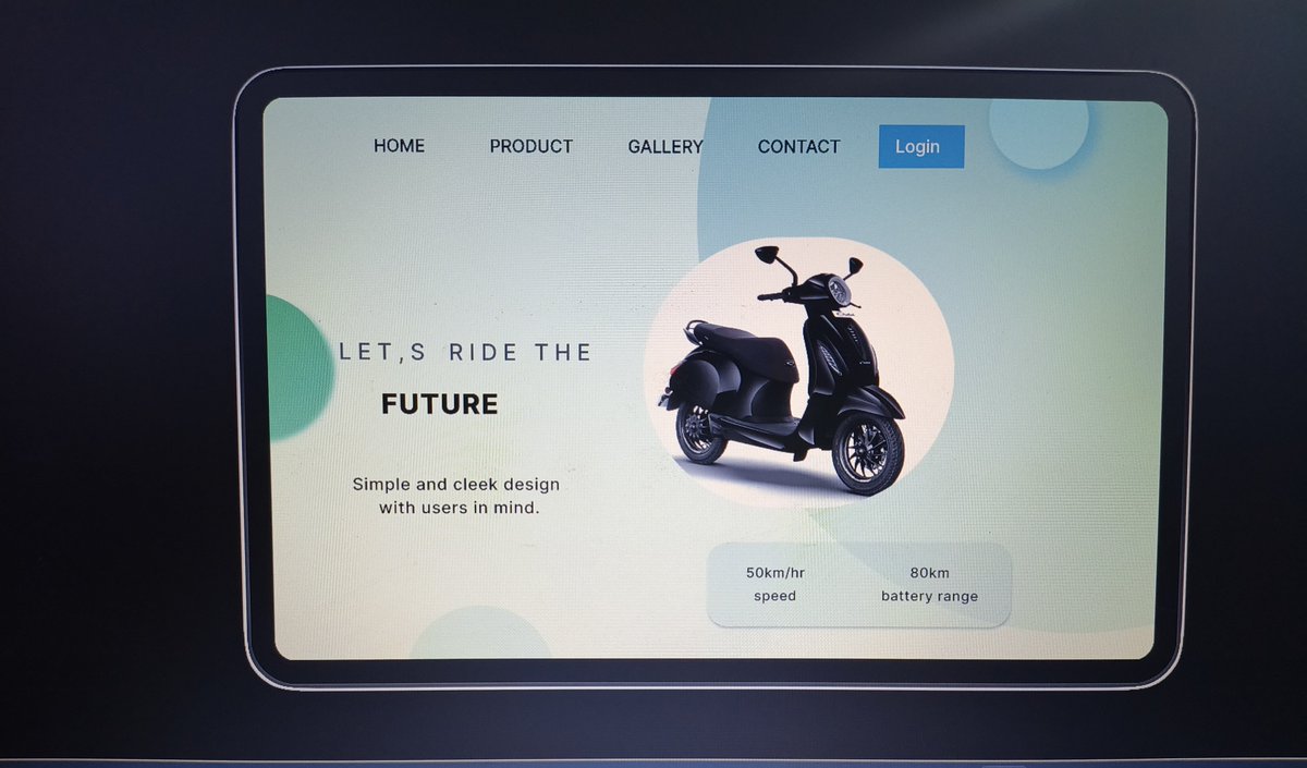 RimshaUrooj77's tweet photo. Let's ride the future. ⚡🛵 #WebDesign
Clean design. Zero fuel.  #UIDesign
Electric scooter landing page 🛵✨ Feedback? https://t.co/MHzYGvfAk8