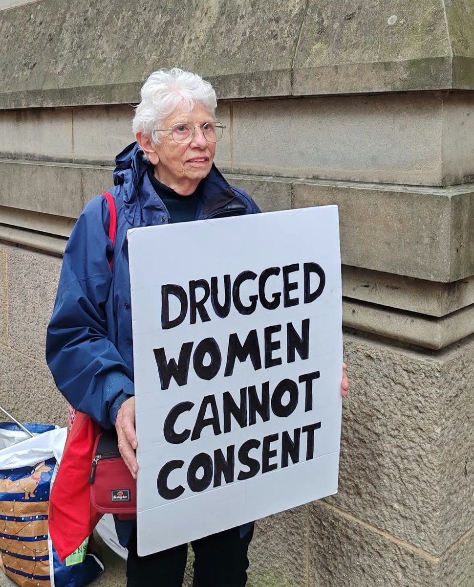 rosereeve's tweet photo. Back to Manchester Crown Court for the beginning of the trial of 12 men accused of sexual offences against a woman who was drugged by her husband for many years (he has already pleaded guilty). We hope to be outside the court every Monday while the trial is on. https://t.co/lsLAFLMvU6