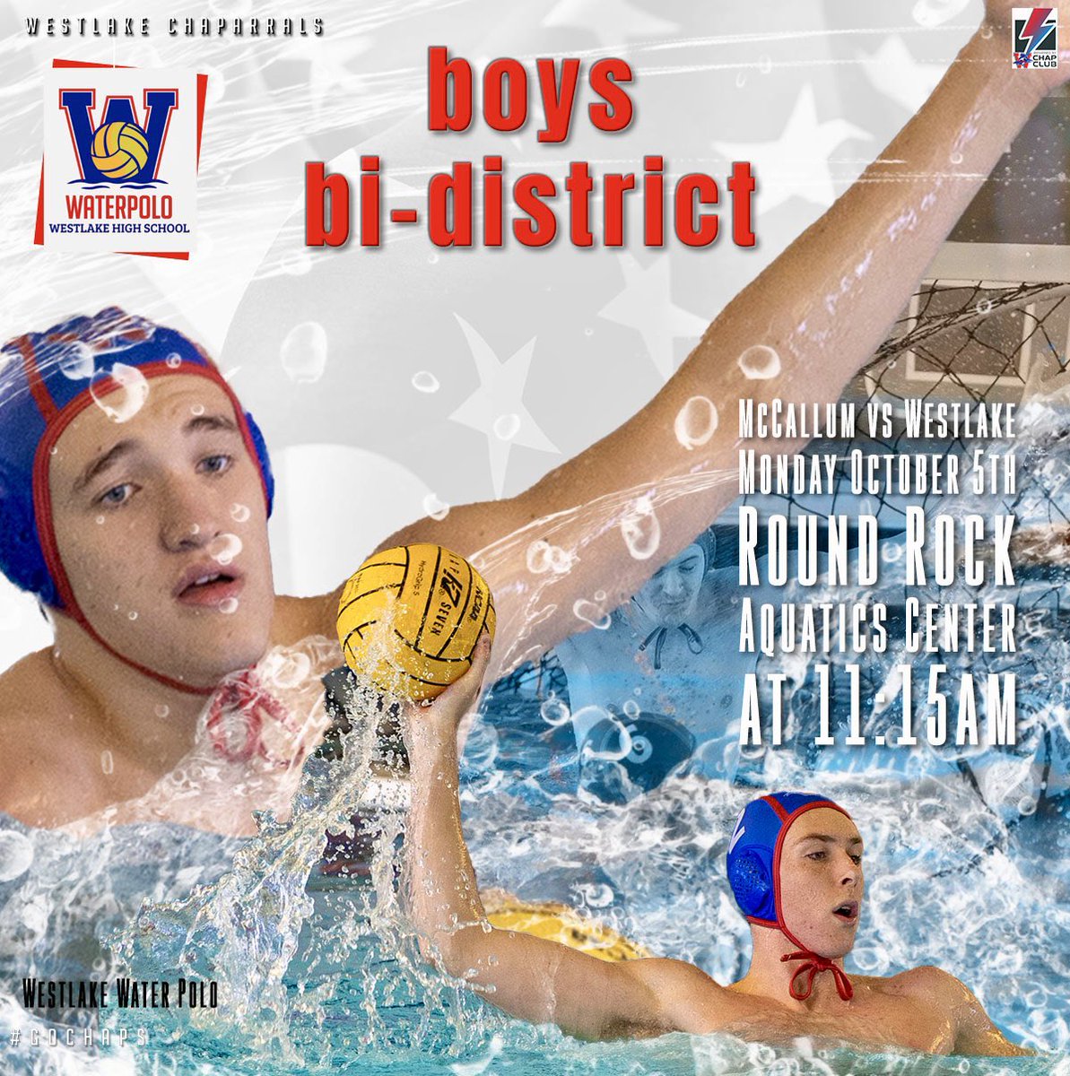 Westlake_Nation's tweet photo. Men’s Water Polo is in the water and leading McCallum 16-2 in the Bi-District Championship match at halftime. More to come as the match concludes in Round Rock. #GoChaps https://t.co/emDUX9rTqk