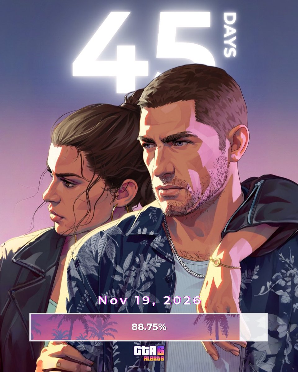 GTA6Alerts's tweet photo. 45 days left until GTA 6 release. ⏳ https://t.co/1CMWqVr4LV