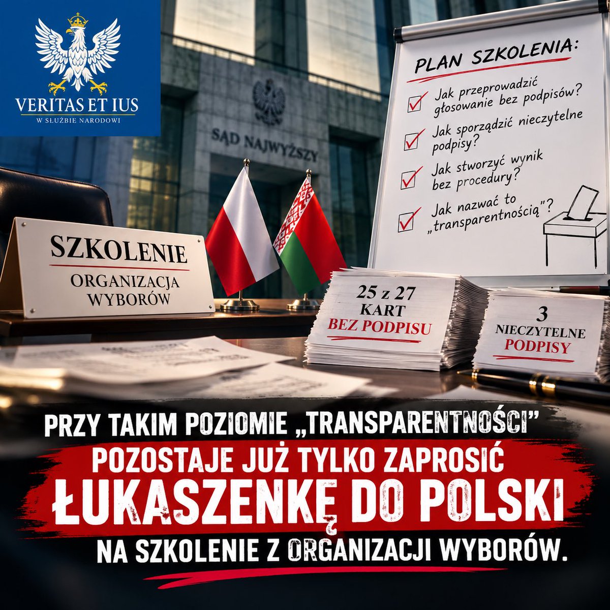 veritasetius's tweet photo. Przy takim poziomie „transparentności” procedur pozostaje już tylko zaprosić Łukaszenkę do Polski na szkolenie z organizacji wyborów.🤣🤣🤣

Może podpowie, jak prowadzić głosowanie tak, żeby przynajmniej było wiadomo kto, kiedy, według jakich zasad i z jakim wynikiem głosował.🙈

Bo jeśli 25 z 27 kart jest niepodpisanych, to naprawdę trudno mówić o standardach, które powinny być wzorem dla państwa prawa.