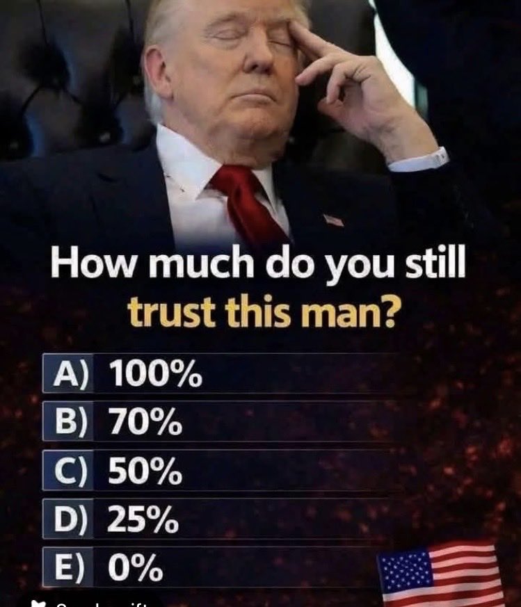Suzierizzo1's tweet photo. How much do you trust Trump? https://t.co/TB5NR89Lys