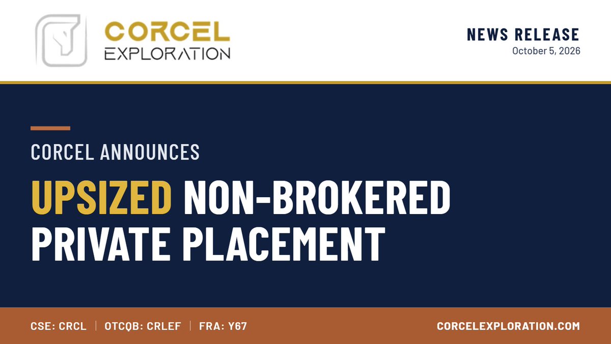 CorcelExplore's tweet photo. 📣 NEWS// CORCEL ANNOUNCES UPSIZED NON-BROKERED PRIVATE PLACEMENT

🔗 Read more here: https://t.co/gqVecd1Np7

#Copper #Gold #Arizona #Exploration $CRCL https://t.co/7KryYUzn2Z