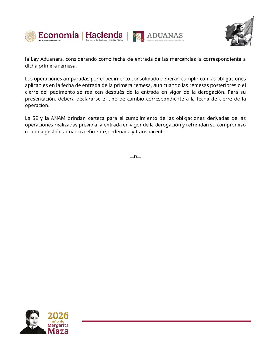SE_mx's tweet photo. #ComunicadoEconomía - @AduanasMx 🗞️

La SE y la ANAM orientan sobre la derogación del Anexo 4 de la Resolución de Precios en operaciones mediante pedimentos consolidados

🔗 https://t.co/qBRvieRZJf https://t.co/T3lsy477tI