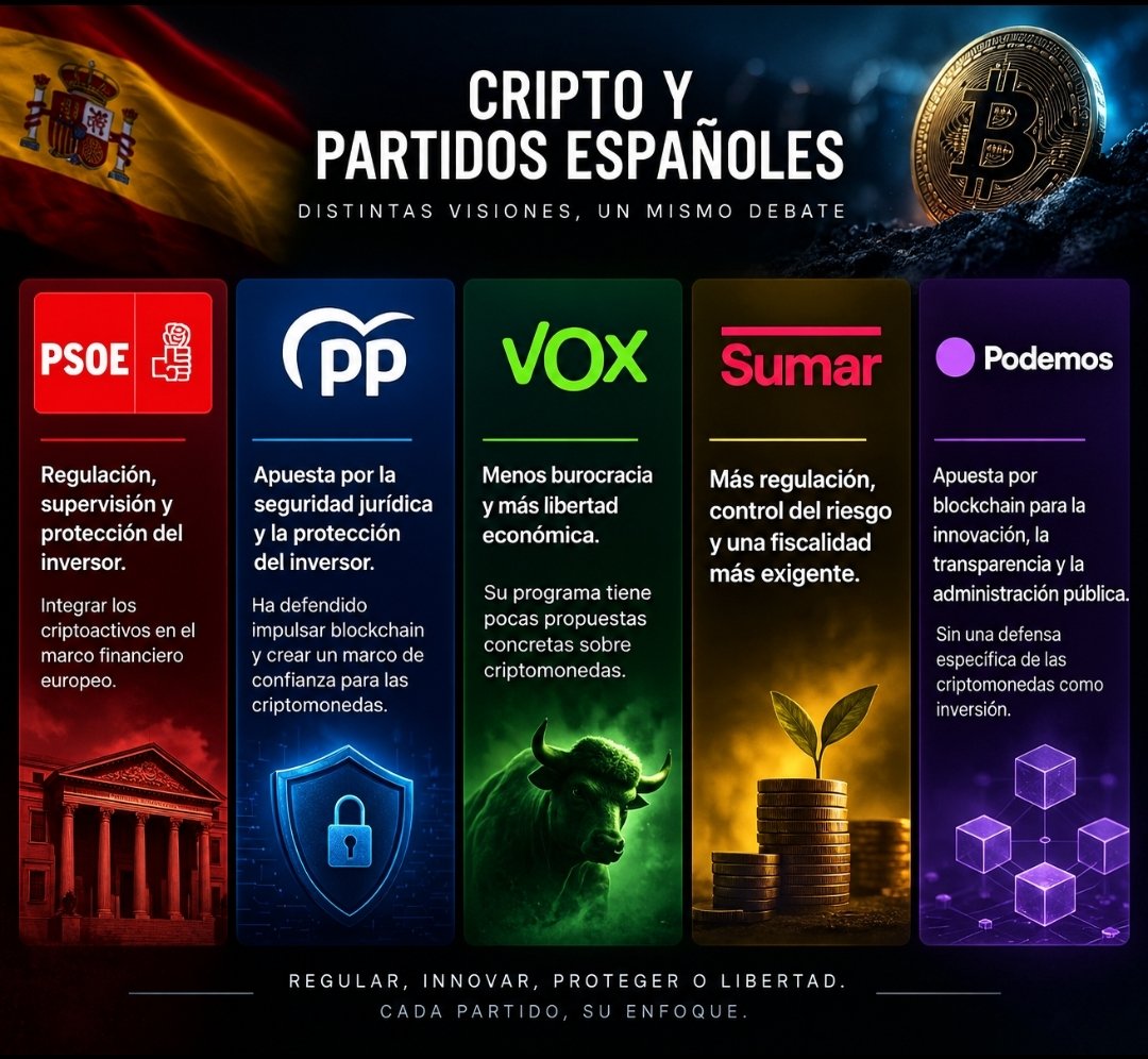 KairosOficialX's tweet photo. 🇪🇸 ¿Qué postura tienen los principales partidos españoles sobre las criptomonedas?

Está claro que una de las variables más importantes para decidir el voto es el patrimonio que posee cada uno.

Para los inversores en cripto será esencial saber qué propone cada partido. https://t.co/8jsSFc2FUY