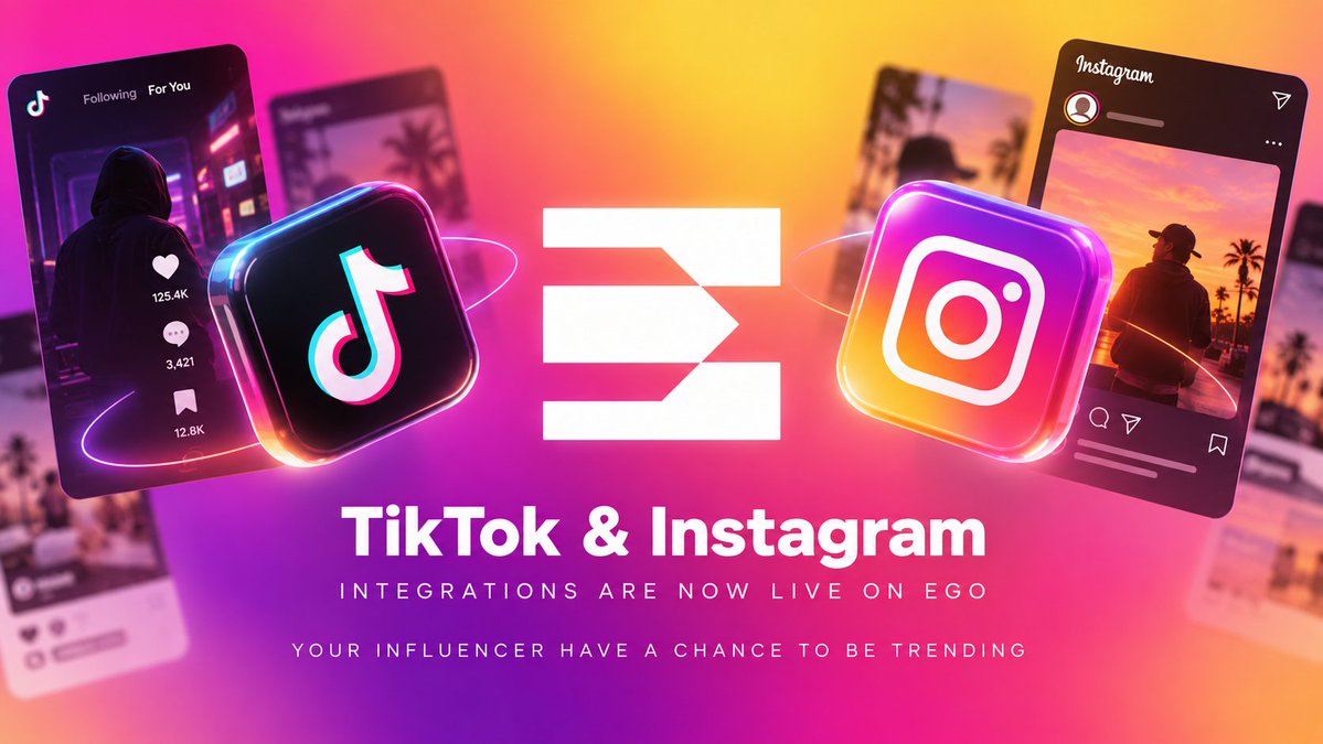 egolaunchpad's tweet photo. We promised. We delivered.

TikTok and Instagram integrations are now live on EGO.

Connect your influencer’s accounts and let it live across all three platforms.

Your memecoin might actually have a chance to go viral now https://t.co/hj0zGDCGow