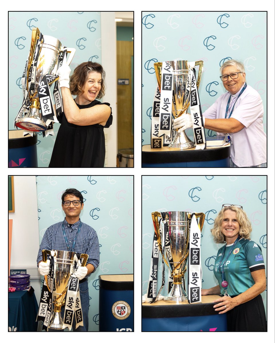 BromleyFCTrust's tweet photo. A special visit to St Christopher’s Hospice 

Last week, we received such a warm welcome and shared the EFL League Two Play-Off trophy with staff and patients 🏆

We’re excited to explore how we can work together to support our community 🤍

#PlayingOurPart | #WeAreBromley https://t.co/lHdfrlqrdV
