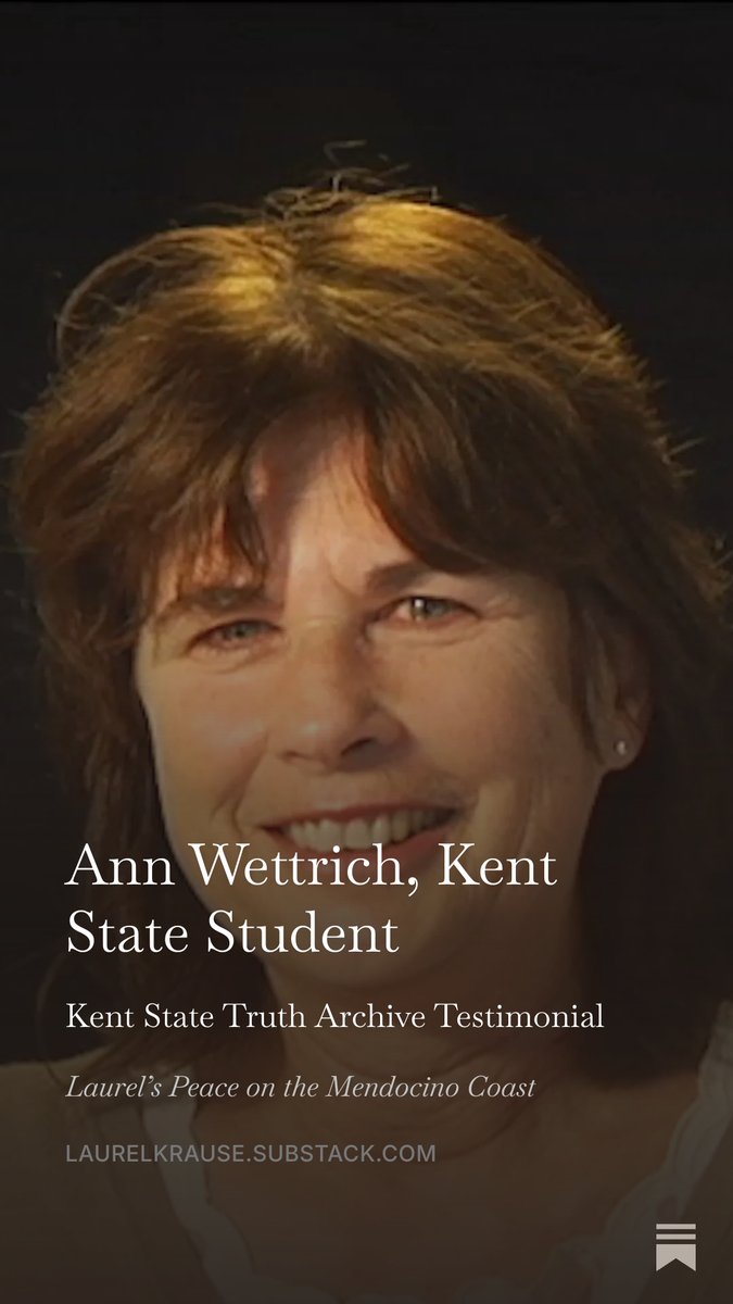KentStateTruth's tweet photo. In her Kent State Testimonial, Ann Wettrich shares her experience as a junior at #KentState at the time of the May 4, 1970 Kent State massacre and was a part of an anti-war demonstration on campus after the escalation of the war into Cambodia https://t.co/0vcsR4ncay @MendoCoast https://t.co/YBW7VWSSOJ