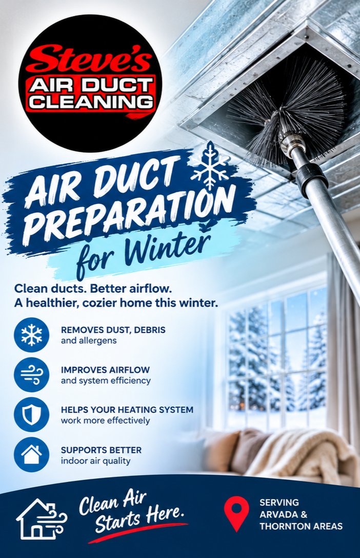 StevesAirDuct's tweet photo. Air Duct Preparation for Winter! ❄️ Clean ducts. Better airflow. A healthier, cozier home this winter. We remove dust &amp; allergens to help your heater work effectively  
https://t.co/3RRXUJSQTw 
🌐 Visit our website to book
#AirDuctCleaning #WinterPrep #Arvada #Thornton #CleanAir https://t.co/BfK8kqqyss