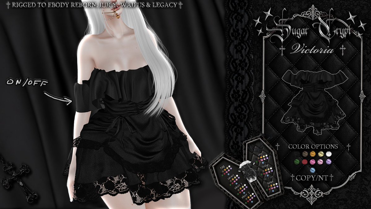 peachyyyhime's tweet photo. ♱ Sugar Crypt - Victoria Dress ♱ available at Astrophe at 12:00 PM SLT!

♱ Color Options for: ♱
- top
- corset
- skirt 1 &amp; 2
- lace
- frills
- bows

♱ Rigged to ebody reborn, waifus, juicy &amp; legacy
♱ 11 different color options
♱ copy/nt

https://t.co/qgV6eLqTJA https://t.co/JGy9SqCE6d