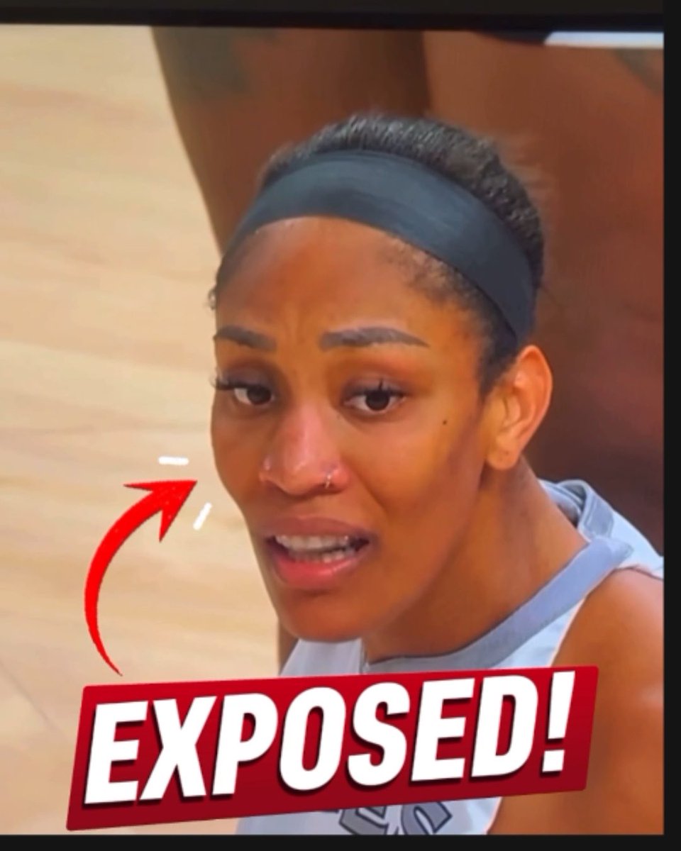 A WNBA player with a headband appears emotional, with a red arrow pointing to her face and a bold 'EXPOSED!' banner overlaid on the image.