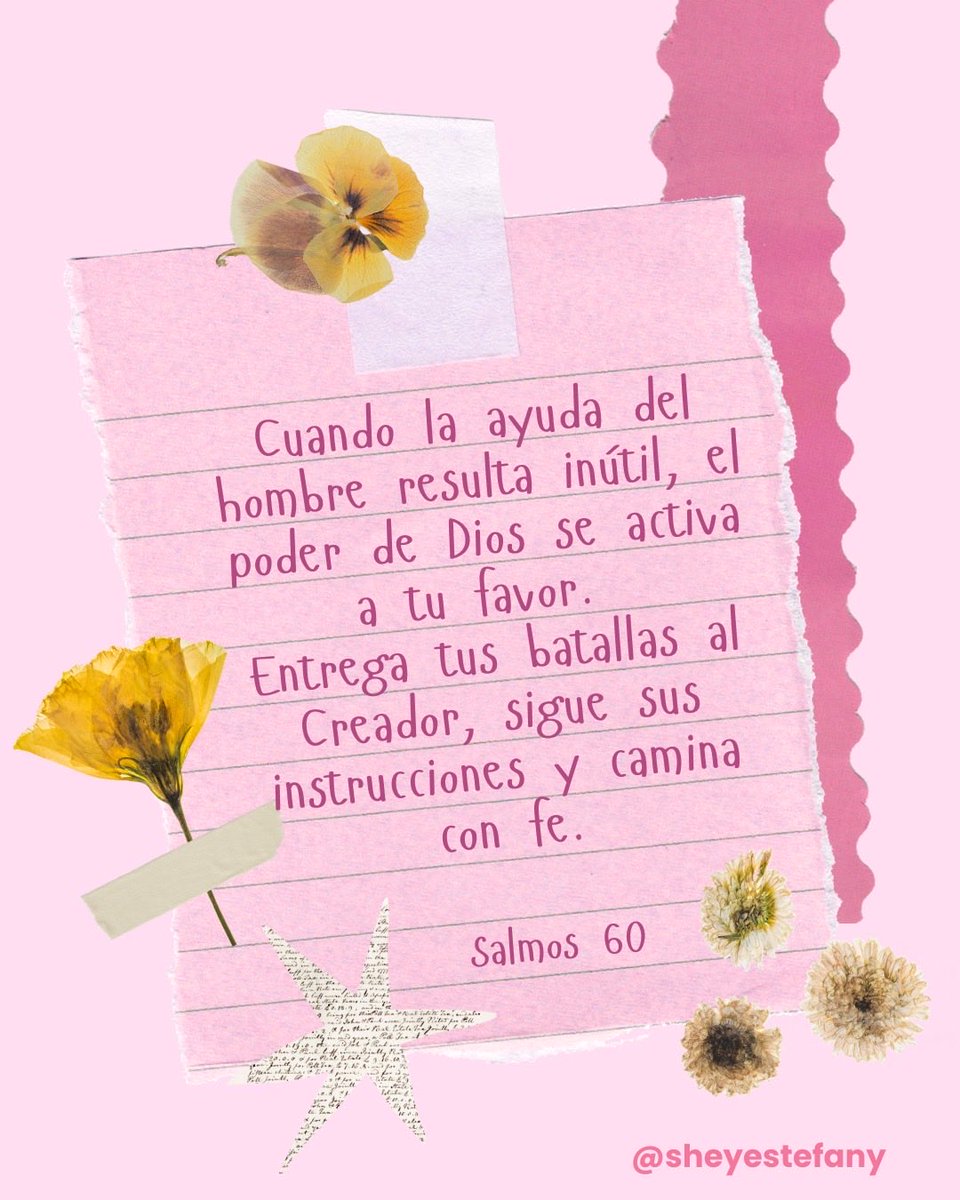 SheyEstefany's tweet photo. 📚 Salmos 60

💪🏻 Cuando las fuerzas humanas se agotan, es el momento donde su poder se activa para guiar tus pasos y darte la victoria sobre cualquier obstáculo.

#vencedor #victoria #poderdivino #sanidad #restauracion https://t.co/qC2ShSsmRM