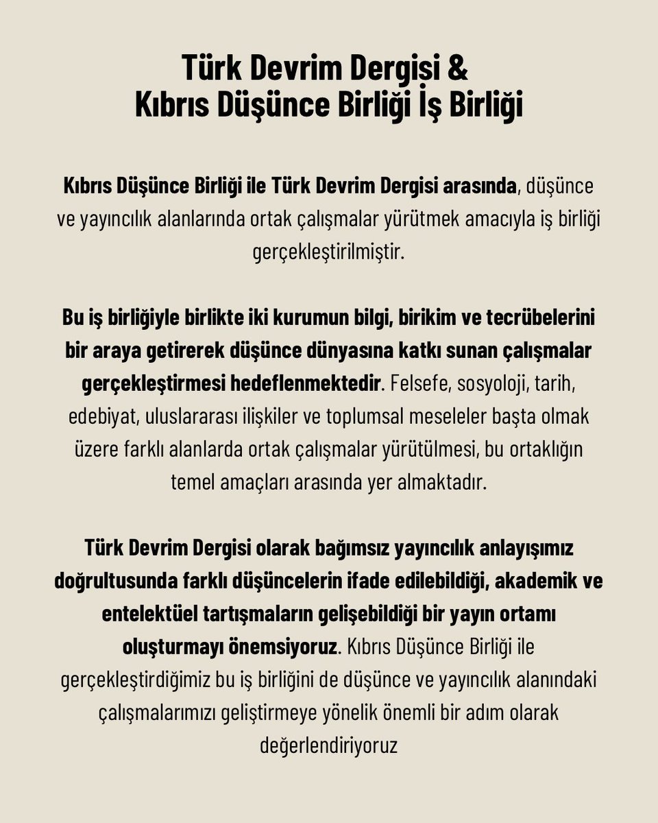 turkdevrimdergi's tweet photo. Türk Devrim Dergisi &amp; Kıbrıs Düşünce Birliği

Düşünce, yayıncılık ve kültür alanlarında ortak çalışmalar yürütmek üzere Kıbrıs Düşünce Birliği ile iş birliği gerçekleştirdik.

Birlikteliğimizin uzun soluklu ve verimli çalışmalara vesile olmasını diliyoruz. https://t.co/G9bkizJU3L