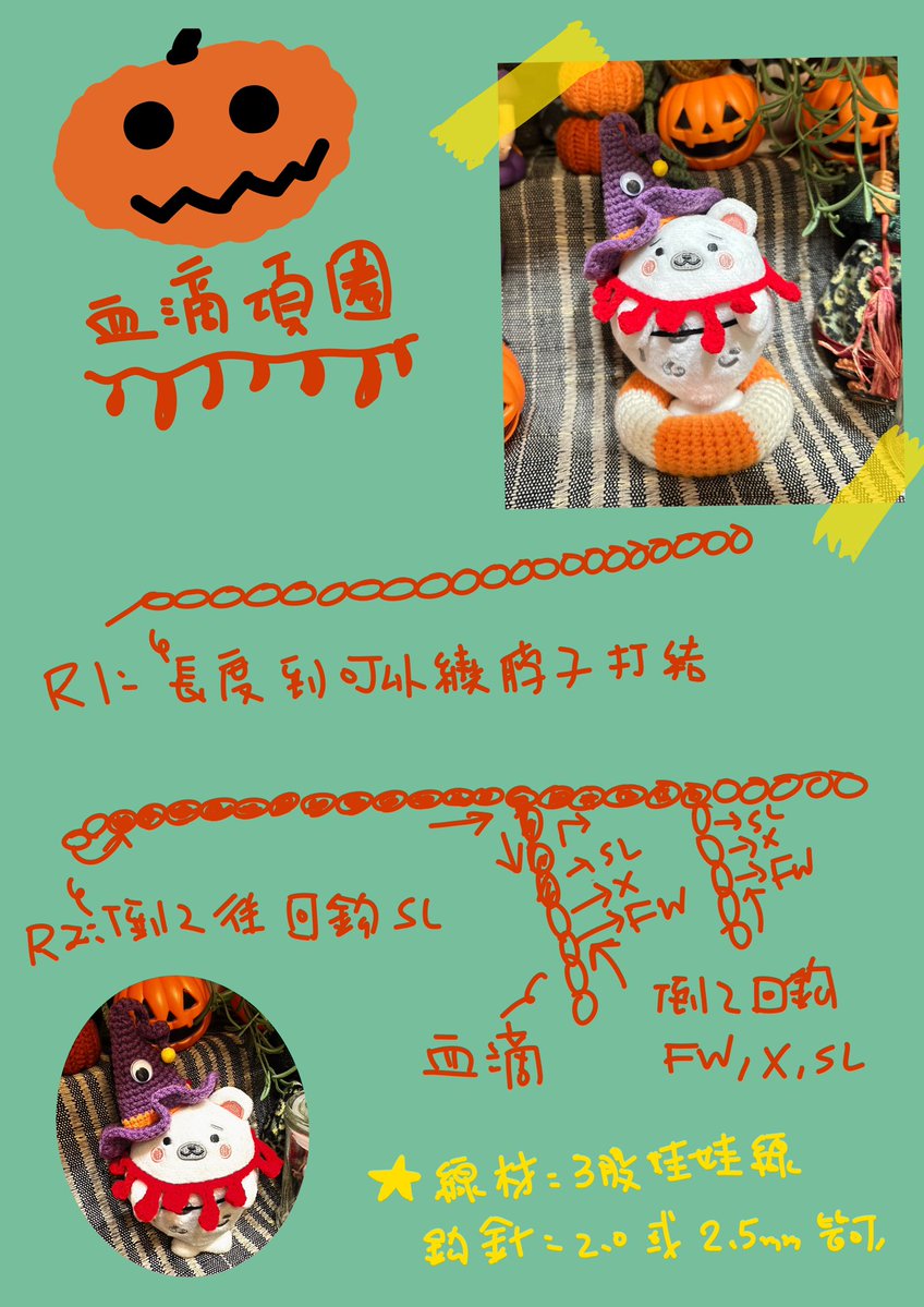 aluknow's tweet photo. 終於忙完公司活動🥹
趁著放假日來補上豹哥的🎃血滴項圈織法

*原織法有參考國外YT影片,但因為豹娃尺寸關係所以有調整過*

字數限制關係,都放圖片說明了🦭
一起來鉤鉤～ https://t.co/eBd5HfjS9B